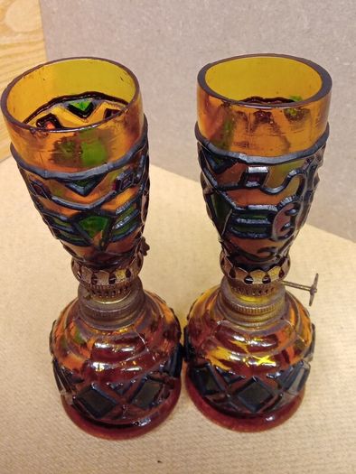 Vintage Amber Glass Oil Lamps  / 1960s