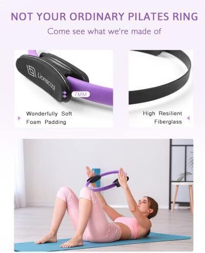 Pilates Ring Set  Premium14 inchMagic Circle with Dual Padded Handles Includes Pilates Mini Ball  Highly Elastic Resistance Bands Workout Guide & Bag