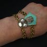 Art Deco Vintage Style Mint Enamel Faux Pearl Gold Bracelet Image 7