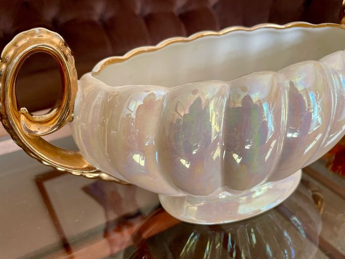 Vintage H J  Wood Burslem Pearlescent Lustre Mantel Vase with Gold Handles