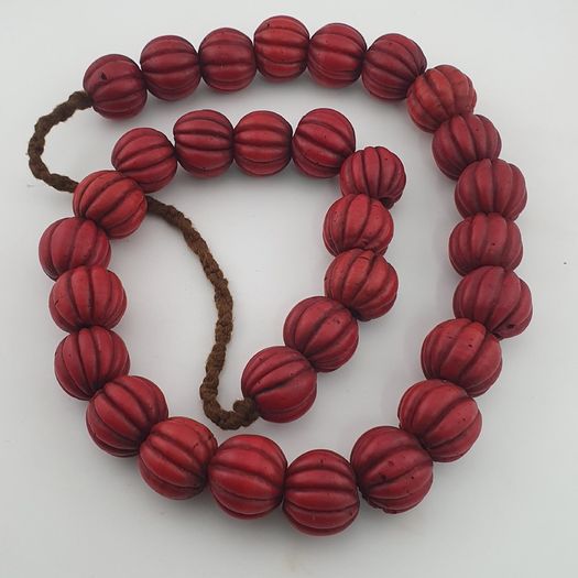 Antique African Red Melon Shape Big Glass Beads Necklace Strand