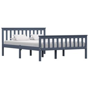 Bed Frame Grey Solid Pinewood 135 x 190 cm