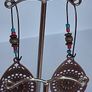 Antique Copper Filigree Iridescent Crystals & Turquoise Loop Hoop Earrings Image 4
