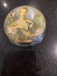 Vintage glass powder pot .