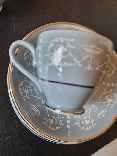 Vintage Arklow Pottery "Belvedere Grey" Demitasse Cups and Saucers