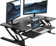 107cm Height Adjustable Stand Up Desk Converter V Series Quick Sit to Tabletop Dual Monitor Riser Workstation Black DESK-V000VL