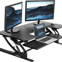 107cm Height Adjustable Stand Up Desk Converter V Series Quick Sit to Tabletop Dual Monitor Riser Workstation Black DESK-V000VL