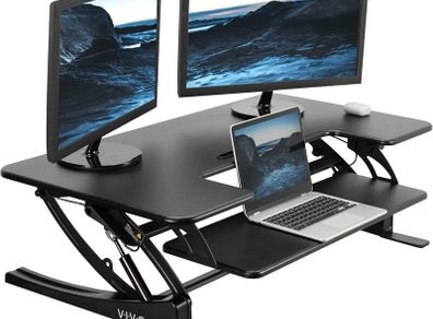107cm Height Adjustable Stand Up Desk Converter V Series Quick Sit to Tabletop Dual Monitor Riser Workstation Black DESK-V000VL