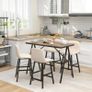 Bar set 5-piece, table and 4 chairs, button tufting, thick padding, linen-look, Beige Image 2