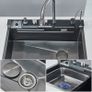Stainless Steel Waterfall Kitchen Sink Large Single Slot Integrated With Digital Display Faucet Set Soap Dispenser Cup Washer Image 9