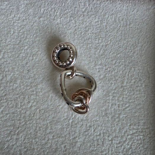 Pandora  heart highlights charm with rose gold middle dangle heart and purple CZ
