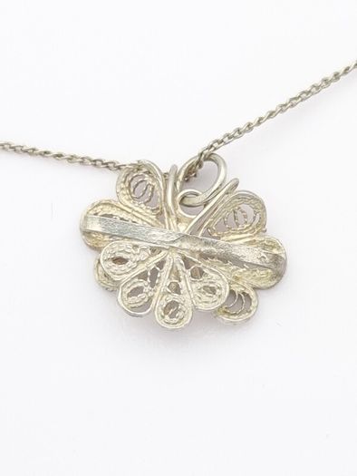 Vintage 925 Sterling Silver Filigree Butterfly Necklace