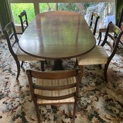 Large Regency Style Mahogany Extending Twin-Pedestal Dining Table & 10 Chairs
