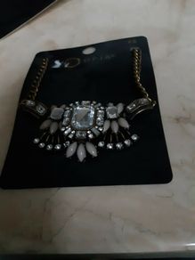 Chunky Diamond  & Grey Beads  Costume Necklace.