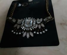Chunky Diamond  & Grey Beads  Costume Necklace.