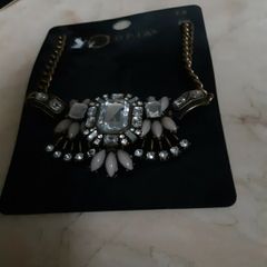 Chunky Diamond  & Grey Beads  Costume Necklace.