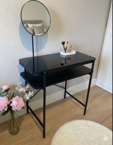Black vanity table with adjustable mirror