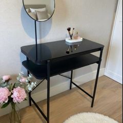 Black vanity table with adjustable mirror