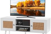 TV Stand, Boho TV Cabinet for 55 inch TV, Mid Century Modern TV Stand, Rattan TV Console with Adjustable Shelfs for Living Room, Media Room