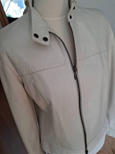 M&S Stone Soft Leather Jacket Size 12