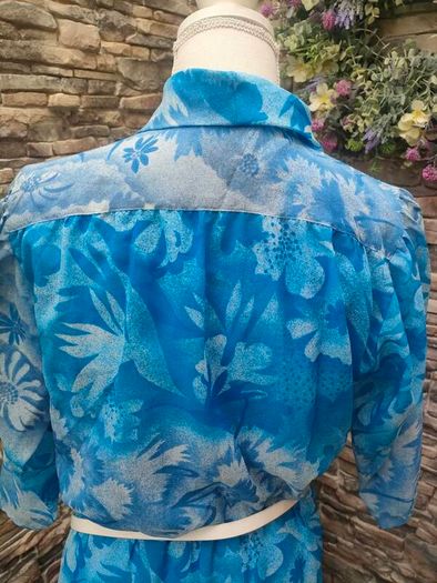Vintage 80s blue floral midi dress size Small Cowl neckline Postage included