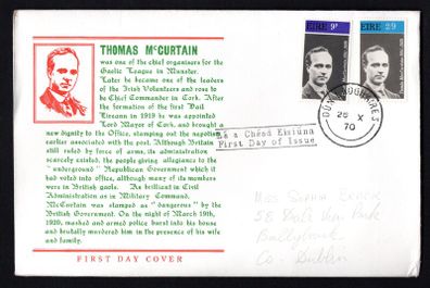 1970 Ireland Patriots 50th Anniversary of the Death of Thomas McCurtin Commemorative Stamps Illustrated First Day Cover (FDC) with Dun Laoghaire cancel
