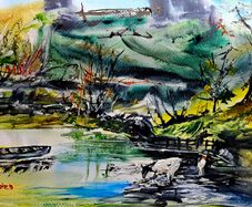 water the cow watercolour