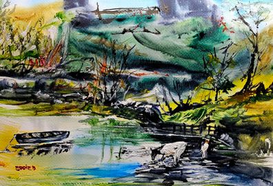 water the cow watercolour