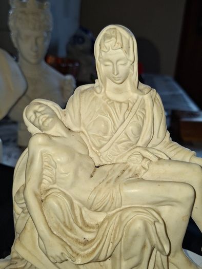 Beautiful Old Statue of Our Lady of Pieta with Christ in her arms, crafted in Italy and mounted on a Marble Base. The sculpture has fine detailing throughout, Ideal for Home or Stage Movie Props Postage Available or Collection
