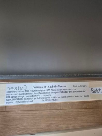 Cot Bed with Mattress (Grey or White)