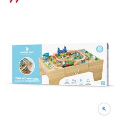 wooden train table and set