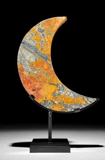Maligano jasper Crescent Moon Shape - Natural Stone, Metal Stand