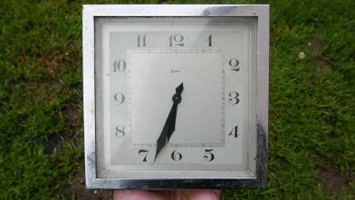 Vintage Bentima Clock  British made. Chrome Art Deco Square Clock in working order