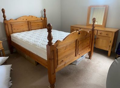 Double bed mattress, bed frame and dressing table. Can sell all items together or separately.