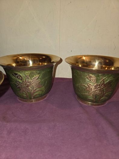 Set of 4 Cloisonne Brass Planters