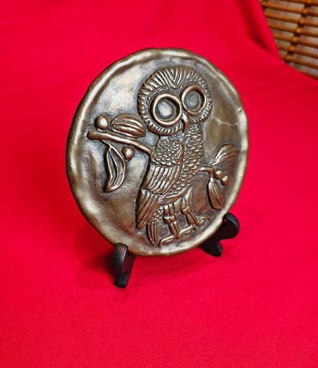 Vintage Round Owl Plaque  Athena's Owl by Kathleen Smyth, Wild Goose Studio