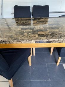 solid table with 6 solid chairs