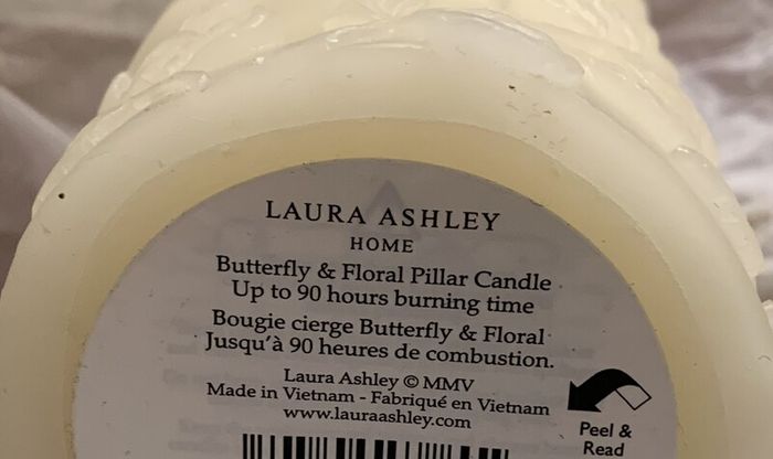 Laura Ashley Butterfly Pillar Candle NEW