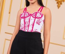 Vintage Pink Floral Corset Top  Trendy Women Fashion Ireland