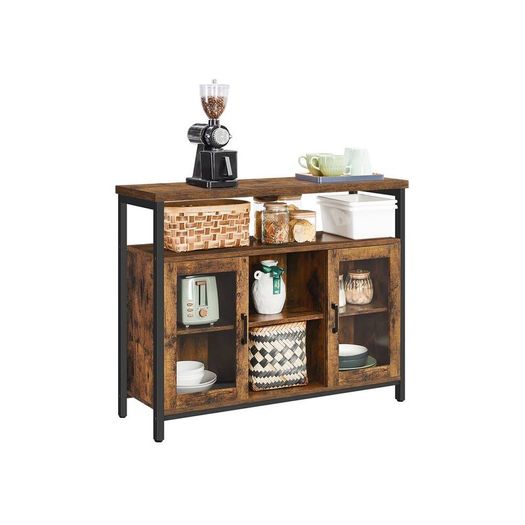 Sideboard with glass doors Sideboard Kitchen Cabinet Storage with 2 Clear Glass Doors Adjustable Shelves Kitchen Dining Room 100 x 35 x 80 cm Industrial Style Vintage Brown/Black