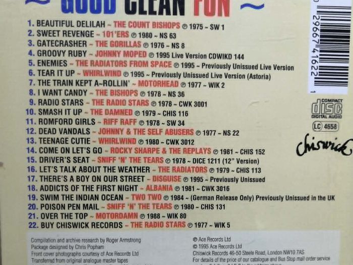 Good Clean Fun: The Chiswick Sampler CD (Motorhead, The Damned, Sniff 'N' The Tears,etc)