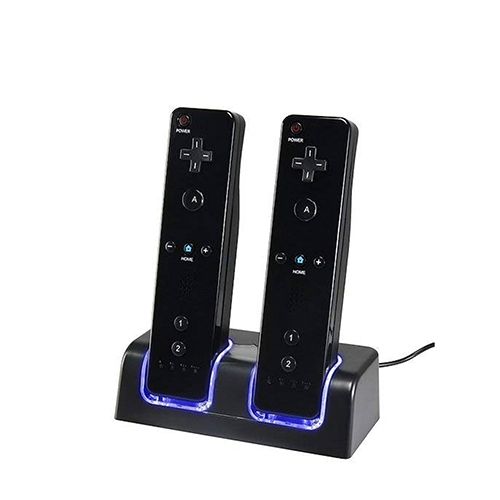 Nintendo Wii Remote Controller Dual Charging Dock Charge Station Batteries Black