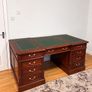 Large Executive Pedestal Writing Desk Green Leather Top Image 2