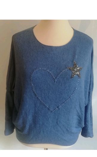 Carla Giannini Angora Wool Jumper Denim Blue Star One Size NWT Italy CAN POST