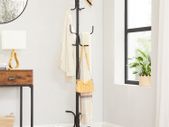 coat rack, clothes rack, 6 hooks, made of steel, for coats, hats, bags, 54 x 54 x 171,1 cm, black