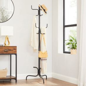 coat rack, clothes rack, 6 hooks, made of steel, for coats, hats, bags, 54 x 54 x 171,1 cm, black