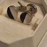 Vintage 925 Sterling Silver Mother of Pearl and Onyx Face Cufflinks with Chain Link Image 3