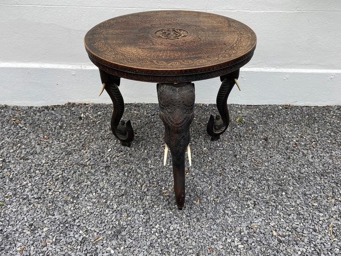 A Superb late 19th Century Indian Carved Hardwood Elephant Occasional / Side Table