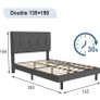 Double Bed Frame, Dark Grey, Upholstered Wooden Slat Bed Frame with Headboard Image 7