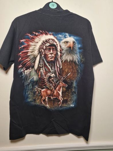 Vintage Wild T Shirt American Indian Eagle Horse Print Front And Back Size Medium